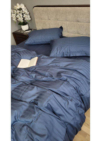 Постільна білизна з резинкою Мульти страйп сатин чорне море, PREMIUM Евро розмір, наволочки 50/70 No Brand (363190485)