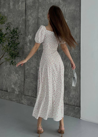 Розовое повседневный платье макси с разрезом на ножке а-силуэт Tik-Tak с цветочным принтом