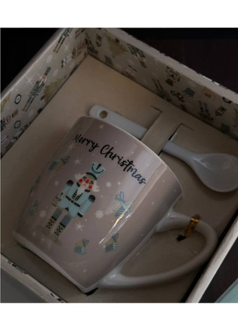 Новорічна чашка 9150-002-1 Merry Christmas керамічна з ложкою 175 мл Бежевий ELISEY (365605201)