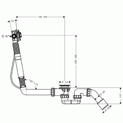 Сифон для ванни EXAFILLS, сірий/матовий, пластик Hansgrohe (400935770)