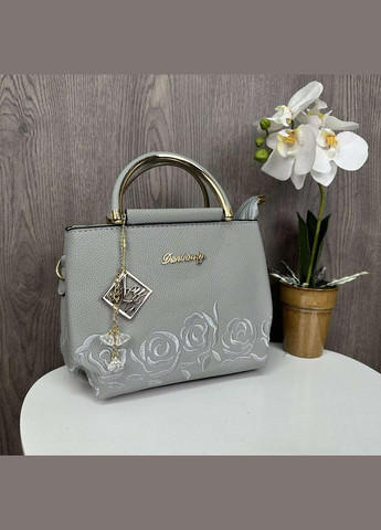 Жіноча міні сумочка з квітами вишивкою, маленька сумка з квіточками та брелоком Сірий No Brand (334730295)