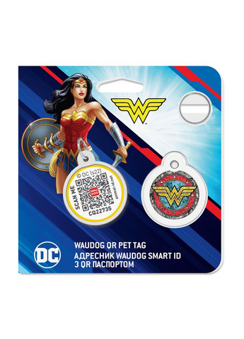Адресник для собак металлический Smart ID c QR паспортом, "Чудо-женщина 2", круг, Д 25 мм WAUDOG (330245154)