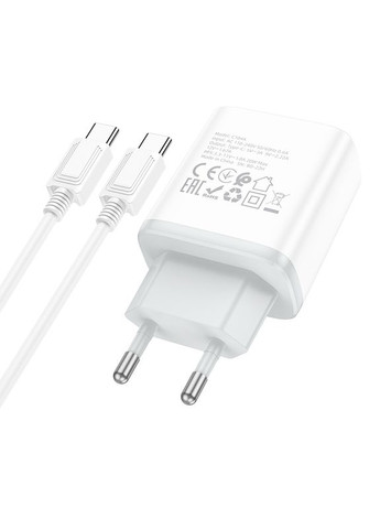 Мережевий Зарядний Пристрій C104A Stage single port PD20W Type-C to Type-C Бiлий Hoco (337993919)