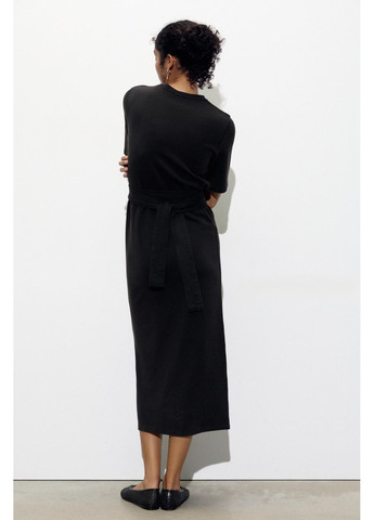 Черное вареное интерлочное платье с пояском Zara