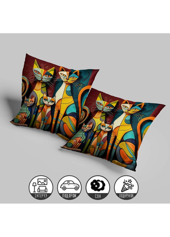 Декоративная подушка "Абстрактные коты" – с ярким геометрическим принтом 35 х 35 см 13209 WONKEY (364288400)