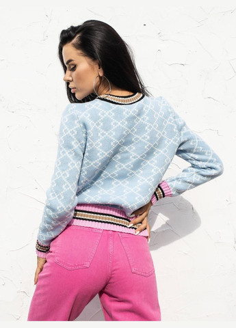 Жіночий светр із бавовни блакитного кольору з візерунком р.42/46 405080 New Trend (285711719)