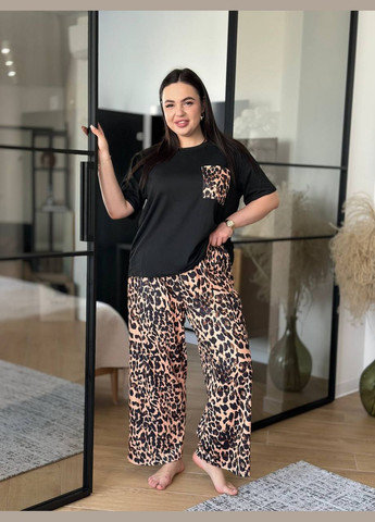 Чорна всесезон піжама жіноча - домашній костюм plus sizе батал футболка + штани No Brand