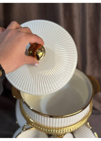 Суповий сервіз ML151 із порцеляни на металевій підставці 8 предметів 6 персон Білий з золотим Yiwu (366081687)