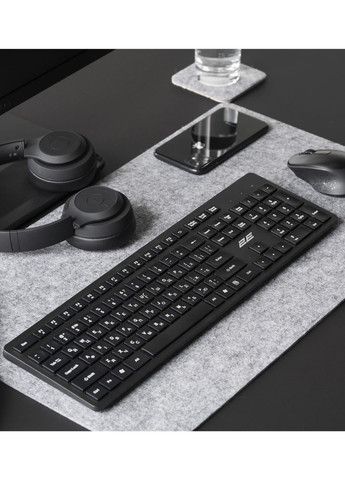 Беспроводная клавиатура для компьютера (ПК) и ноутбука, черная, мембранная, с USB-адаптером (радио 2.4G) 2E Wireless Keyboard (363330461)