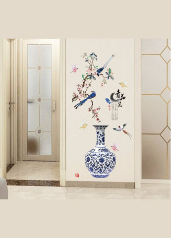 Наклейки в салон красоты на стены Ваза возле ветки с птицами (лист 60 х 90 см) Б428 No Brand (302242891)