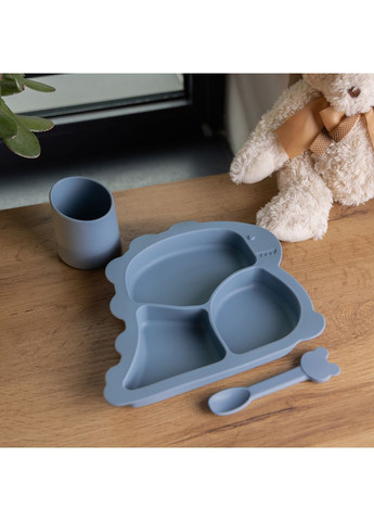Дитячий набір силіконового посуду чашка/тарілка з трьома секціями/ложка Синій HP34545BL TS Kitchen (370800718)
