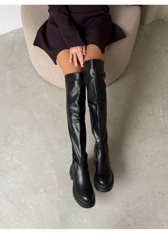 Черные осенние женские ботфорты на платформе евро зима черный цвет No Brand