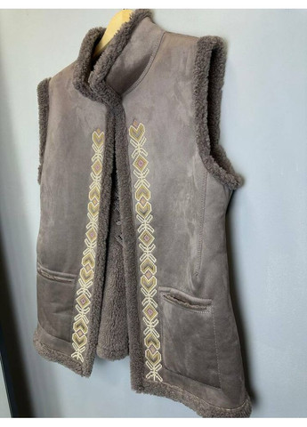 Жіночий кожух етно з екодубляжу з вишивкою MKSMV141-515 Seam (364179241)