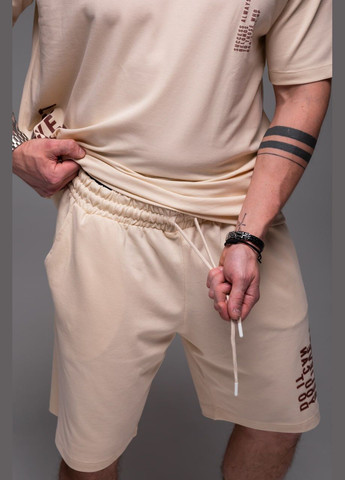 Бежевый демисезонный мужской oversize костюм oversize прочная дышащая ткань хлопок 100% ( лакоста ) No Brand