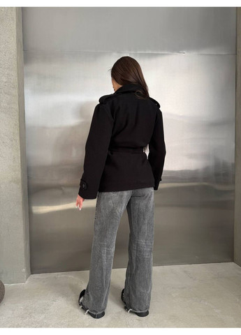 Чорне демісезонне Утеплене кашемірове пальто на запах із відкладним коміром та кишенями Adelante