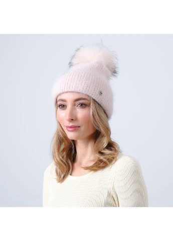 Шапка с помпоном женская ангора бежевая SILVIA LuckyLOOK 259-423 (376237928)