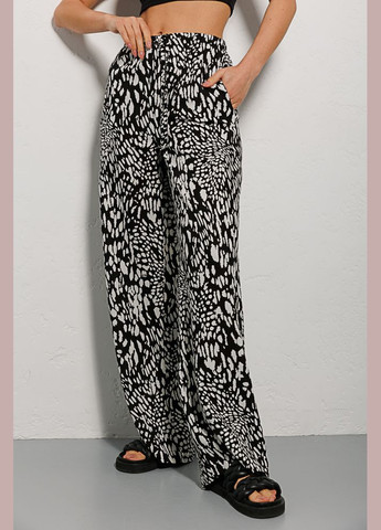 Женские льняные штаны черные с леопардовыми пятнами Arjen (289756703)