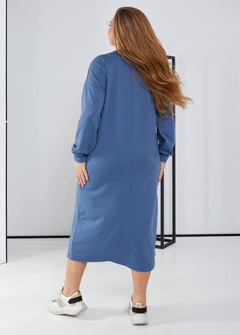 Голубое повседневный изысканное повседневное демисезонное меди платье со шнуровкой и длинными рукавами Allthings с надписью