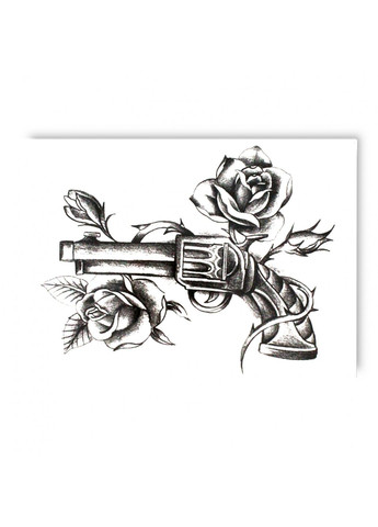 Тимчасове водостійке тату "Пістолет у трояндах" No Brand (312538028)