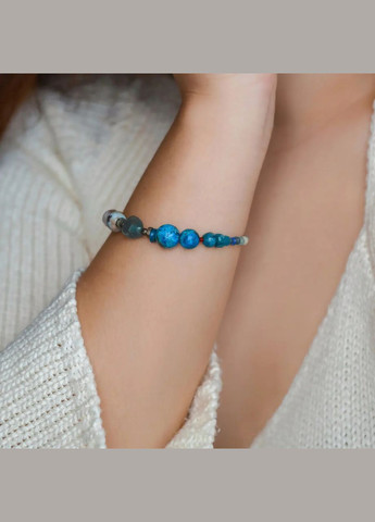 Браслет натур Хризоколла, Ларимар, Цитрин, Азурит, фур-ра гип-ный сплав цвет серебро d-10-2мм+- L-19-24см No Brand браслет (300781145)