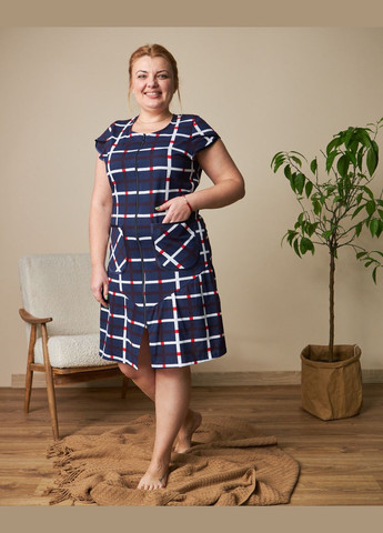 Летний домашний синий хлопковый халат в клетку 46,48,50,52,54,56 Bonita (316684098)