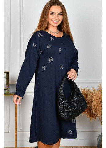 Темно-синя спортивна, повсякденний, кежуал трикотажна сукня батал обробка зі страз вільний крій а-силует No Brand