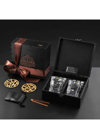 Камені для віскі Деревяна коробка +2шт кришталеві склянки Bohemia Zig-Zag 300 мл Темна No Brand (365654949)