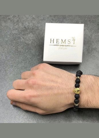 Браслет із лавового каменю з левом золотого кольору (50014) Hemst (301071251)