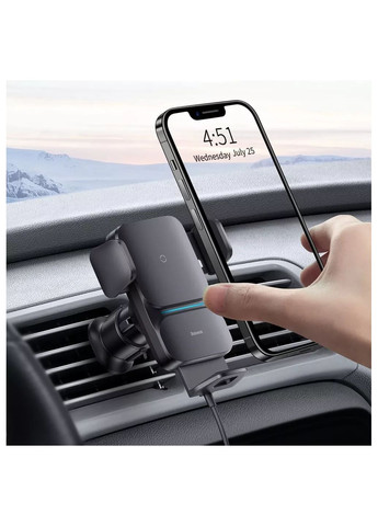 Автотримач для телефона з бездротовим ЗП Wisdom Auto Alignment Car Mount Wireless Charger з технологією Qi 15W Чорний Baseus (360528281)