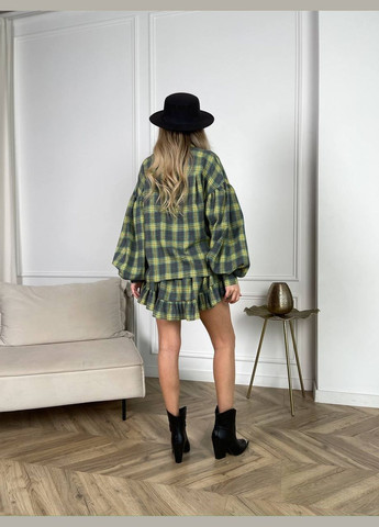 Женский клетчатый костюм: рубашка и короткая юбка мини в клетку No Brand (319155547)