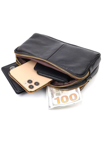 Женский клатч на два отделения из натуральной кожи 22088 Черный Vintage (302008700)