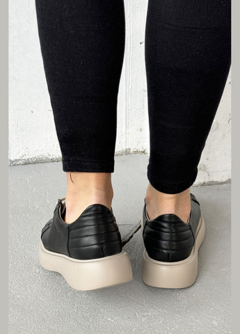 Чорні осінні трендові чорні шкіряні кросівки на потовщеній підошві InFashion Кросівки