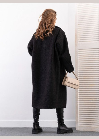Черное демисезонное Свободное черное пальто из букле ISSA PLUS