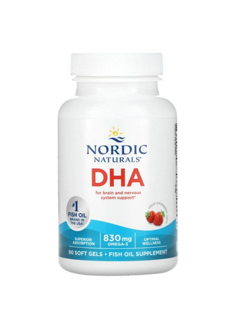 Жирні кислоти DHA 830 mg, 90 капсул Полуниця Nordic Naturals (295899383)