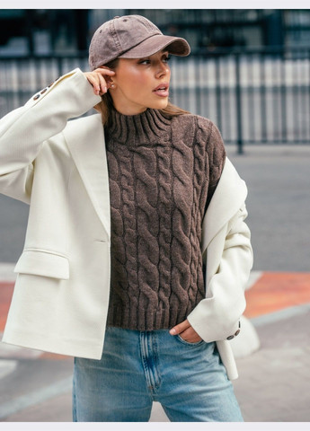 Коричневий демісезонний коричневий светр вільного крою з косами Dressa