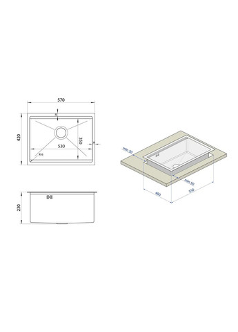 Кухонная мойка белая под столешницу 1 мм из нержавейки NW-5742 Nett (336939066)
