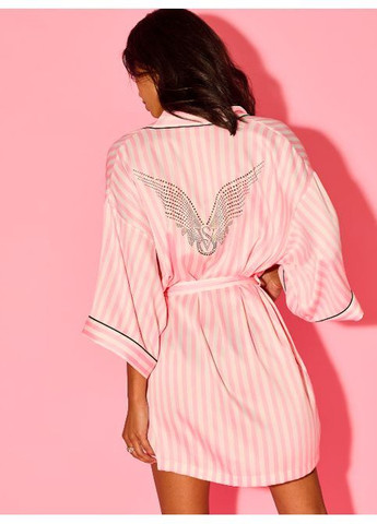 Сатиновый халат Backstage Satin Sparkle Short Robe Pink Stripe Victoria's Secret (370598490)