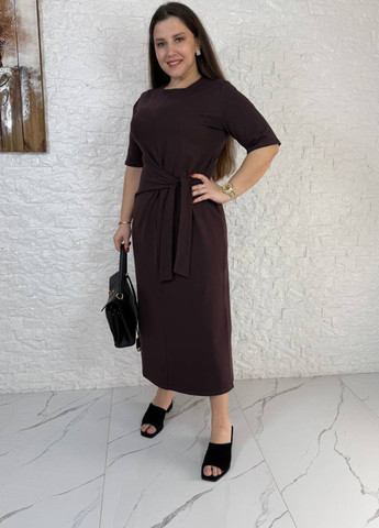 Коричнева повсякденний довга сукня з імітацією пояса сукня-футболка Tik-Tak однотонна