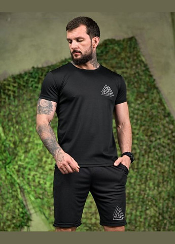 Патриотический летний мужской костюм с принтом орел футболка+шорты черный Freedom