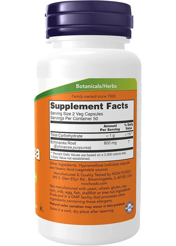 Ехінацея Echinacea 400 мг 100 капс Now Foods (357340381)
