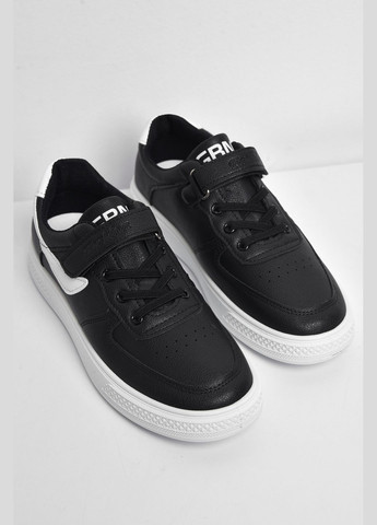 Черные демисезонные кроссовки детские черного цвета на липучке и шнуровке Let's Shop