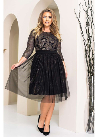 Черное коктейльное платье гипюр 21147 черное золотое Tanita-Romario