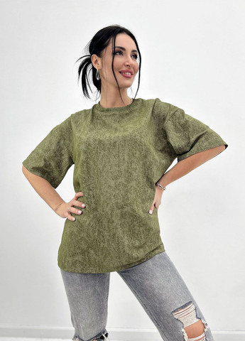 Хаки (оливковая) базовая футболка тай-дай с коротким рукавом Fashion Girl Simple