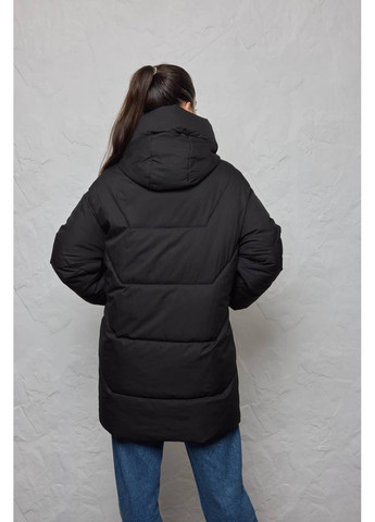 Черная зимняя куртка женская зимняя удлинённая с капюшоном стойкой l чёрная TRG