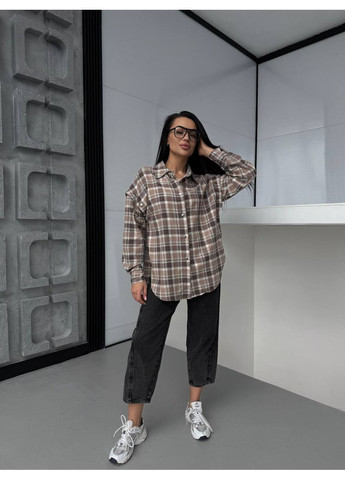 Бежевая повседневный, кэжуал рубашка в клетку Україна с длинным рукавом