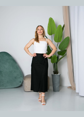 Черная однотонная женская льняная юбка на запах 543ни бежевая. No Brand