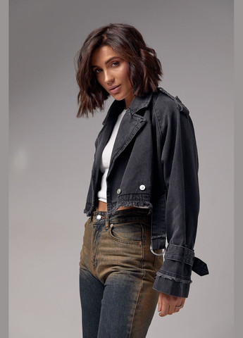 Чорна демісезонна коротка жіноча джинсівка у стилі grunge - джинс Lurex