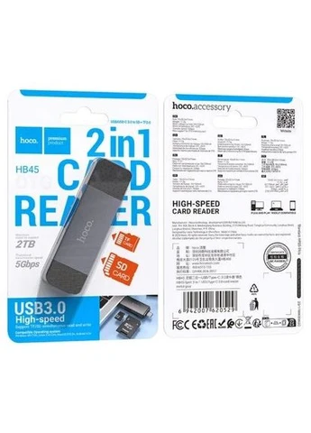 Кардридер USB HB45 "Spirit", Metal Grey, Type-C / USB 3.0 - microSD / SD 000-HB45_GY_CAU3_HOCO Hoco (395347980)