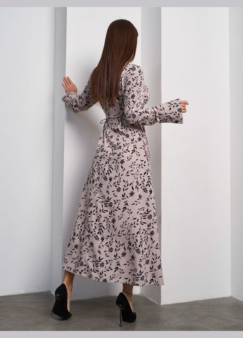 Бежевое повседневный платья клеш ISSA PLUS с цветочным принтом