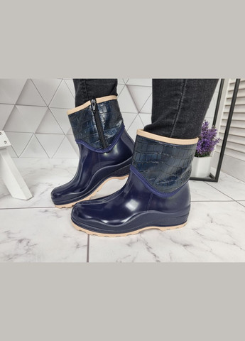 ботинки полусапоги резиновые утепленные на флисе непромокаемые синие с серым (23,5 см) sp-2826 No Brand